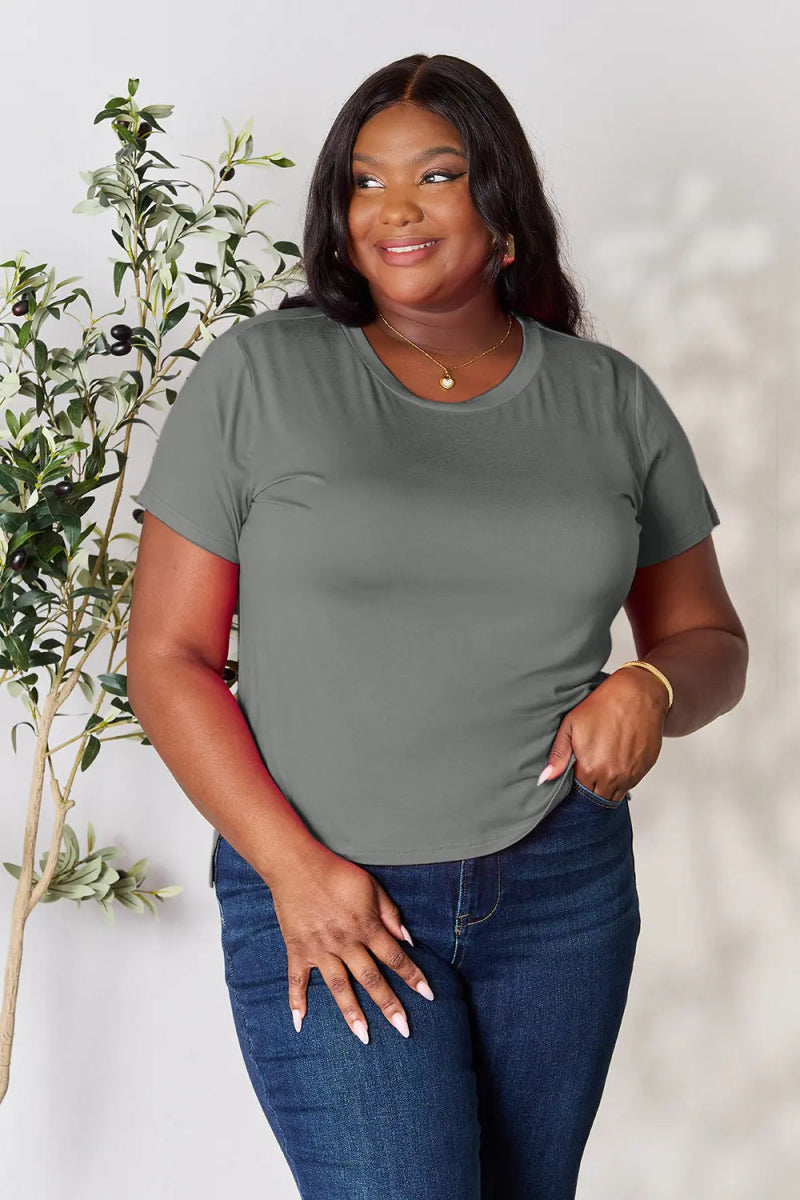Soft stretch rayon short sleeve top – 95% rayon, crew neck