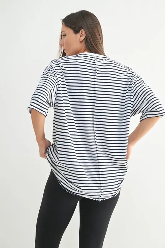 Coastal Cotton Striped Oversized Crewneck Tee – Relaxed Fit