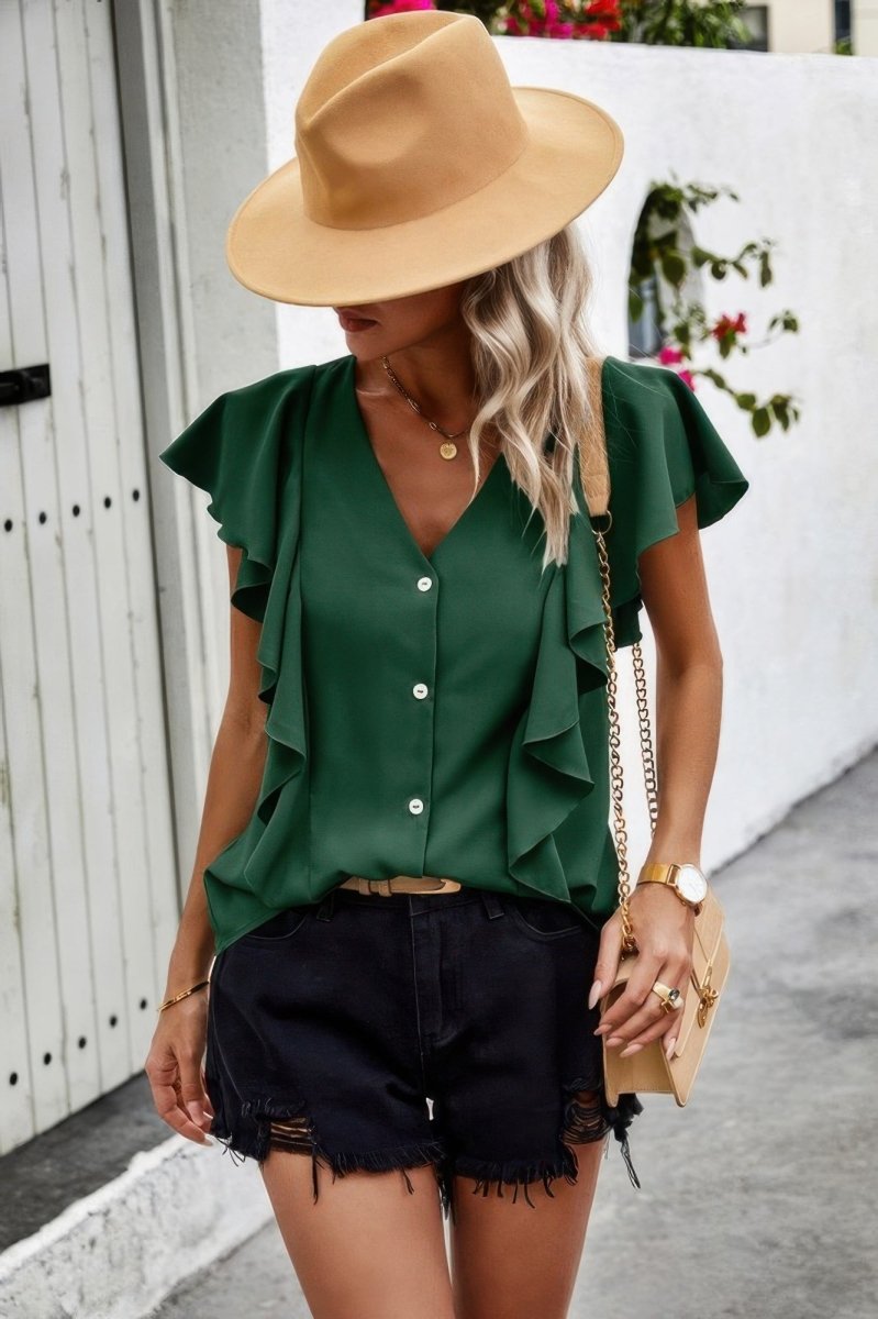 Ruffle sleeve blouse lightweight polyester