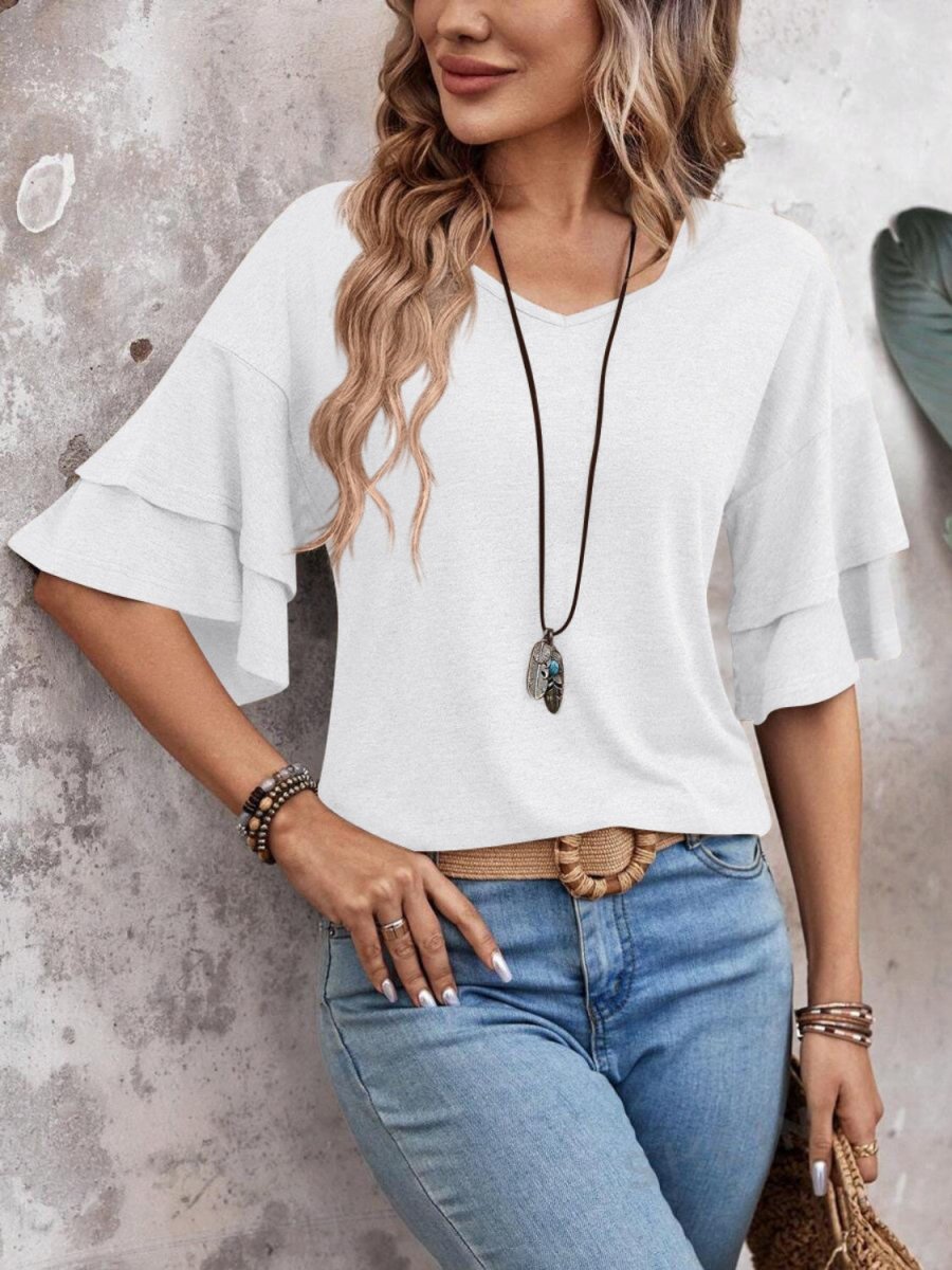 Blouse V-Neck Half Sleeve