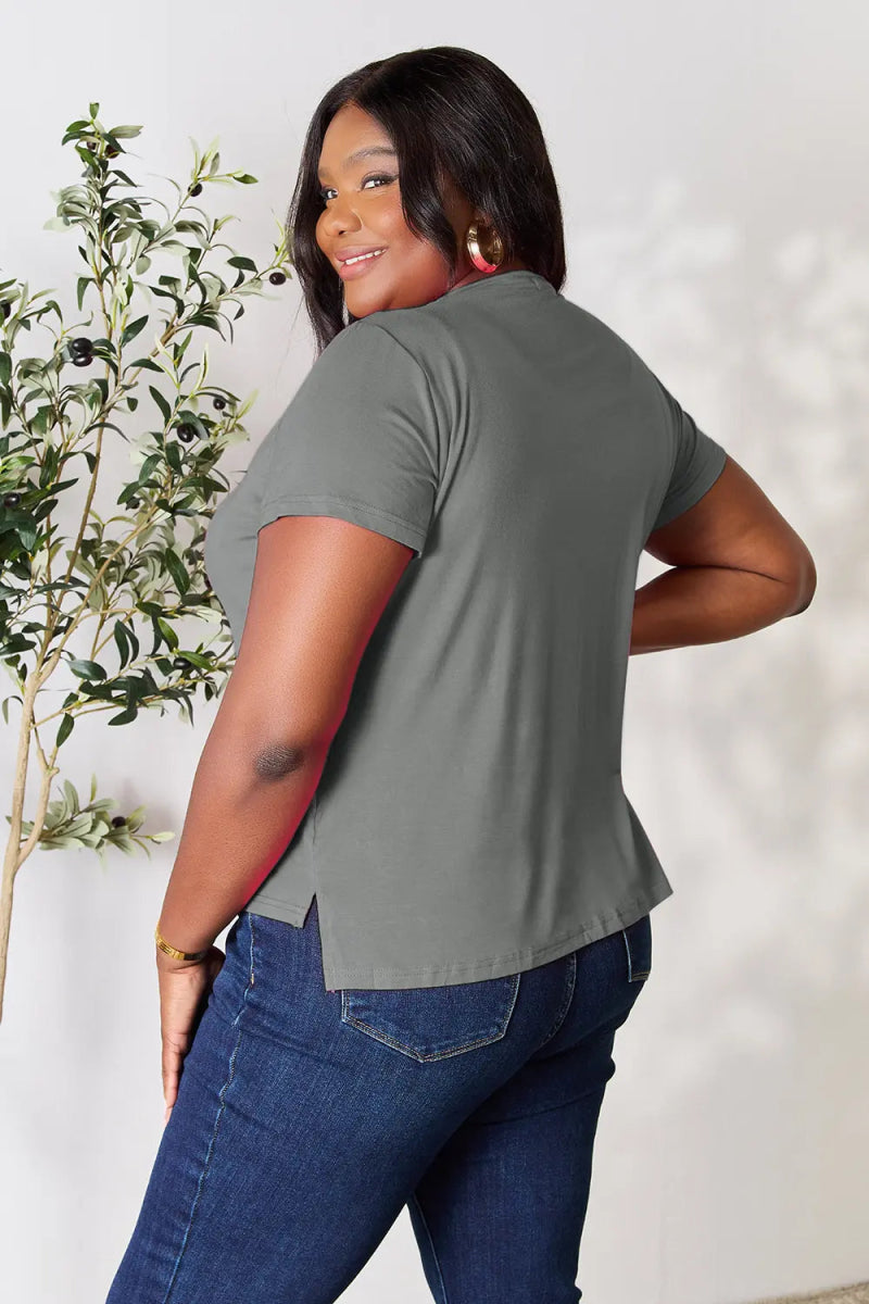 Soft stretch rayon short sleeve top – 95% rayon, crew neck