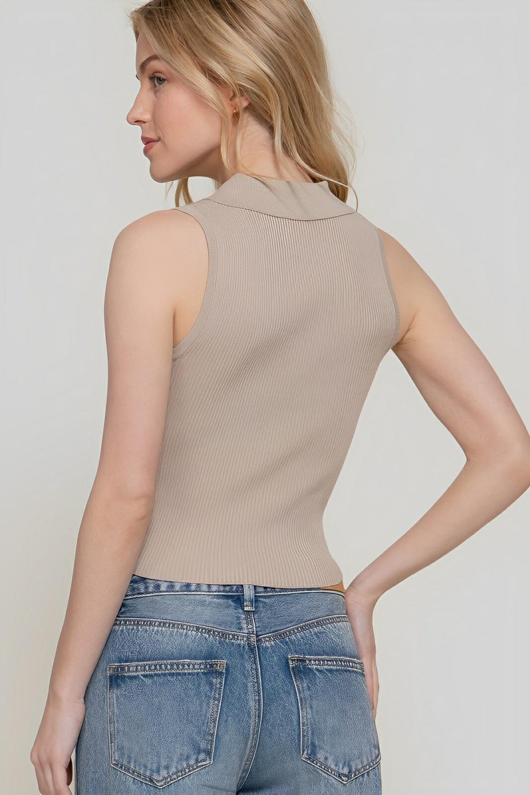 Sleeveless Polo Spring Sweater