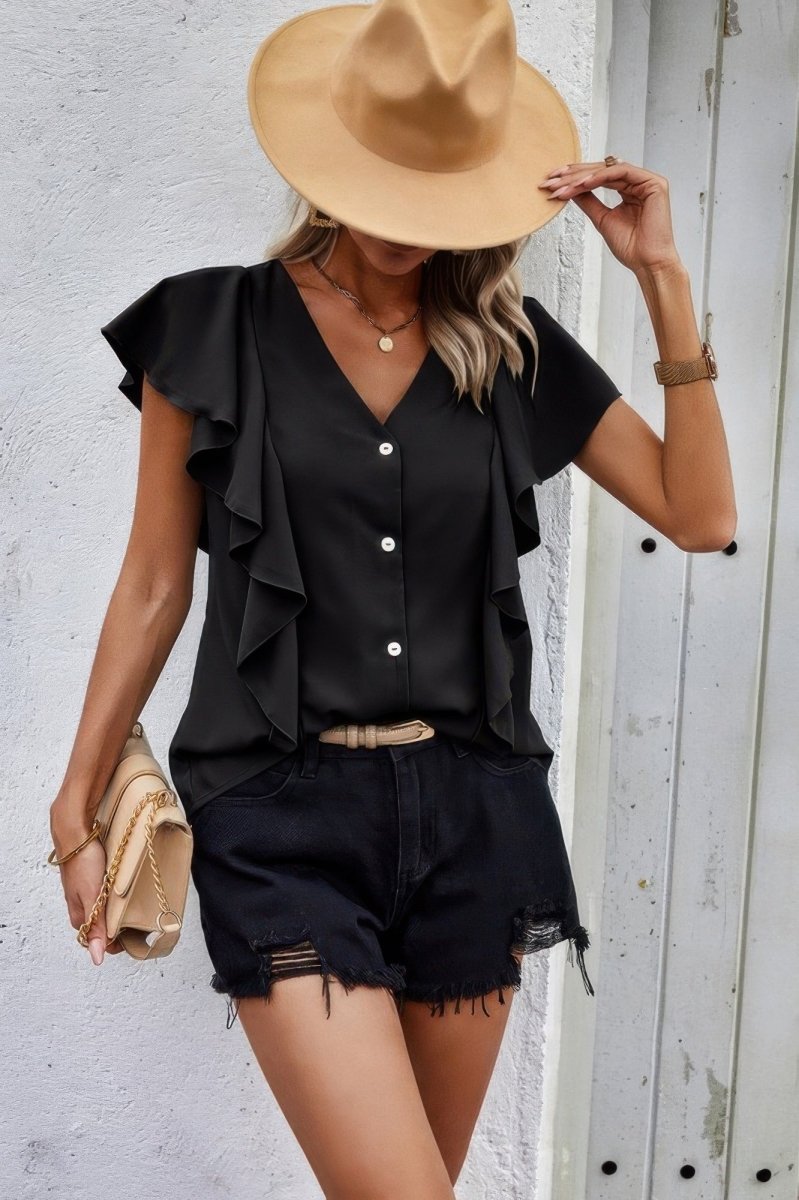 Ruffle sleeve blouse lightweight polyester