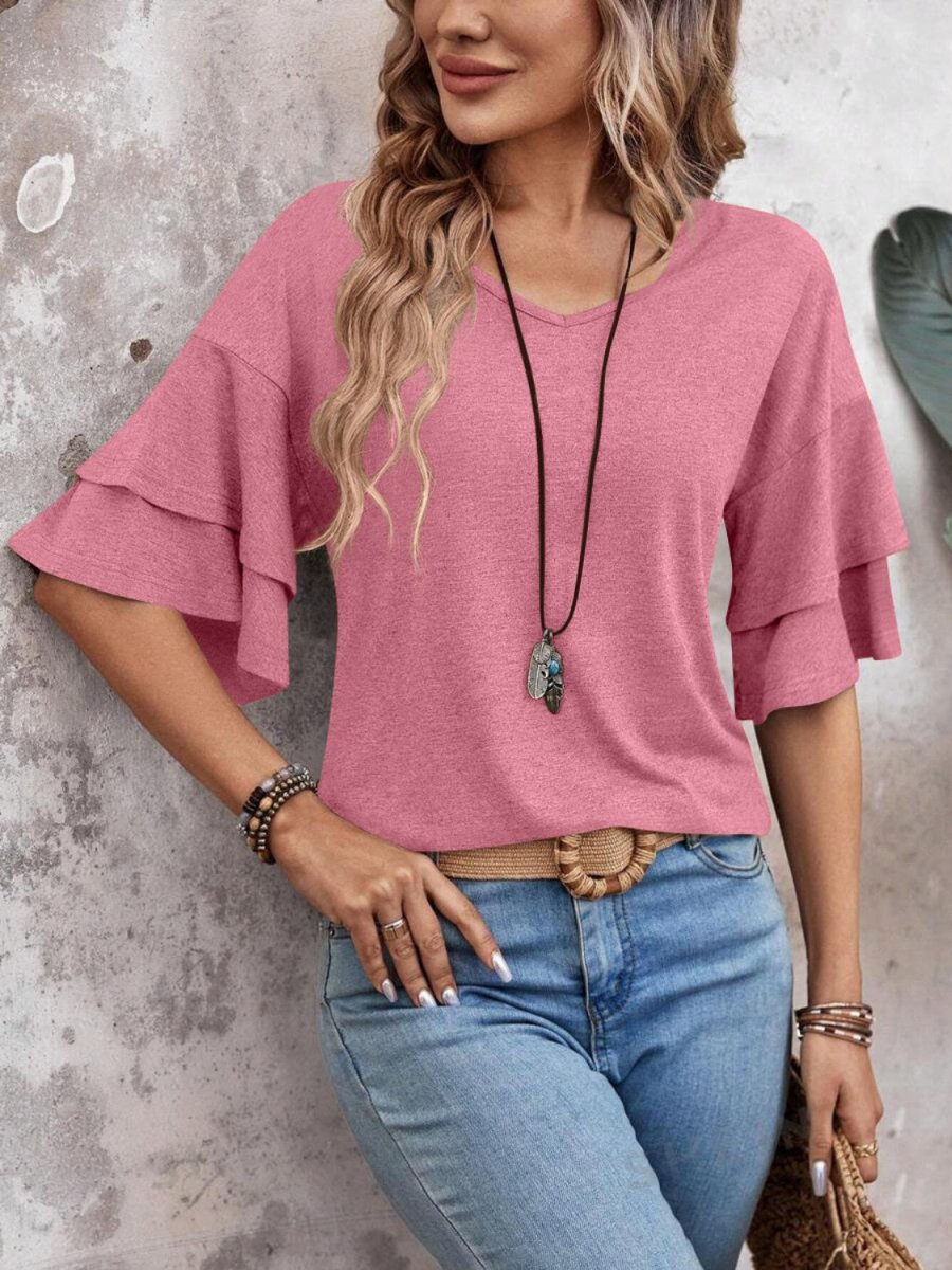 Blouse V-Neck Half Sleeve