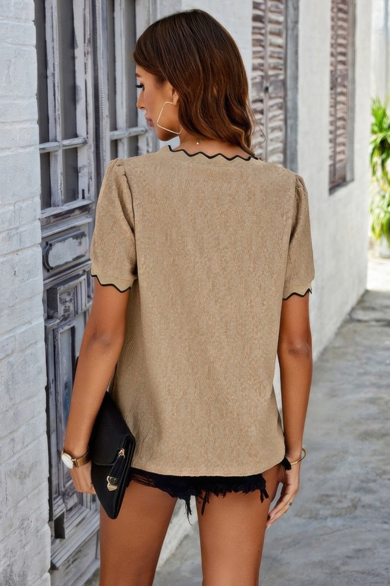 Top knit drop shoulder V neck lightweight casual blouse