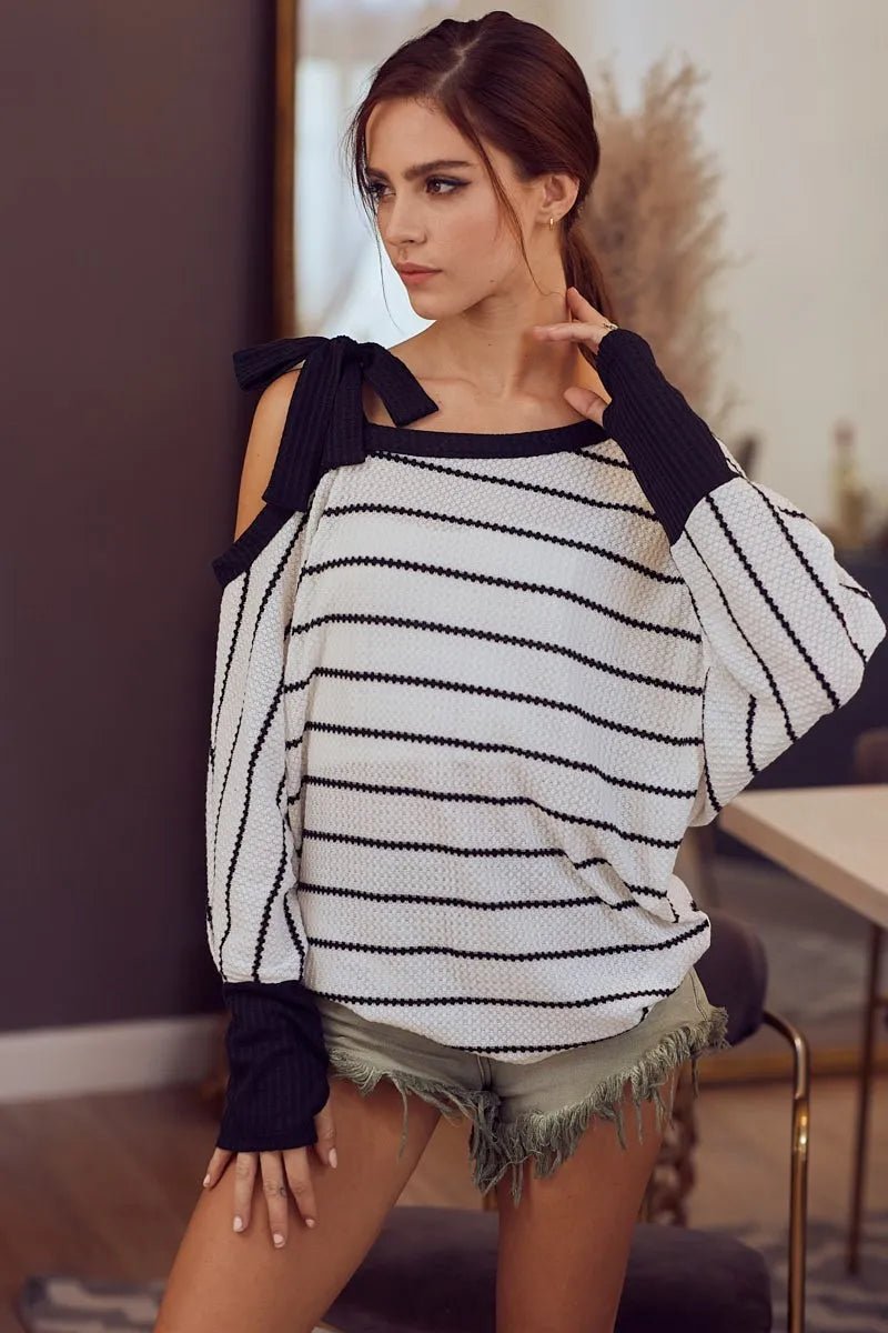 One-Shoulder Waffle Textured Ribbon Top for Everyday Style
