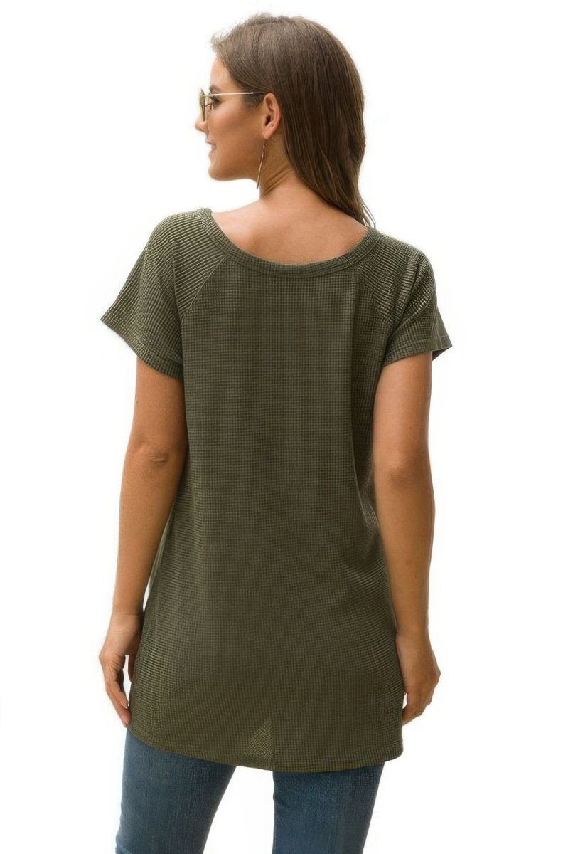 T-Shirt Waffle‑Knit Short‑Sleeve Top
