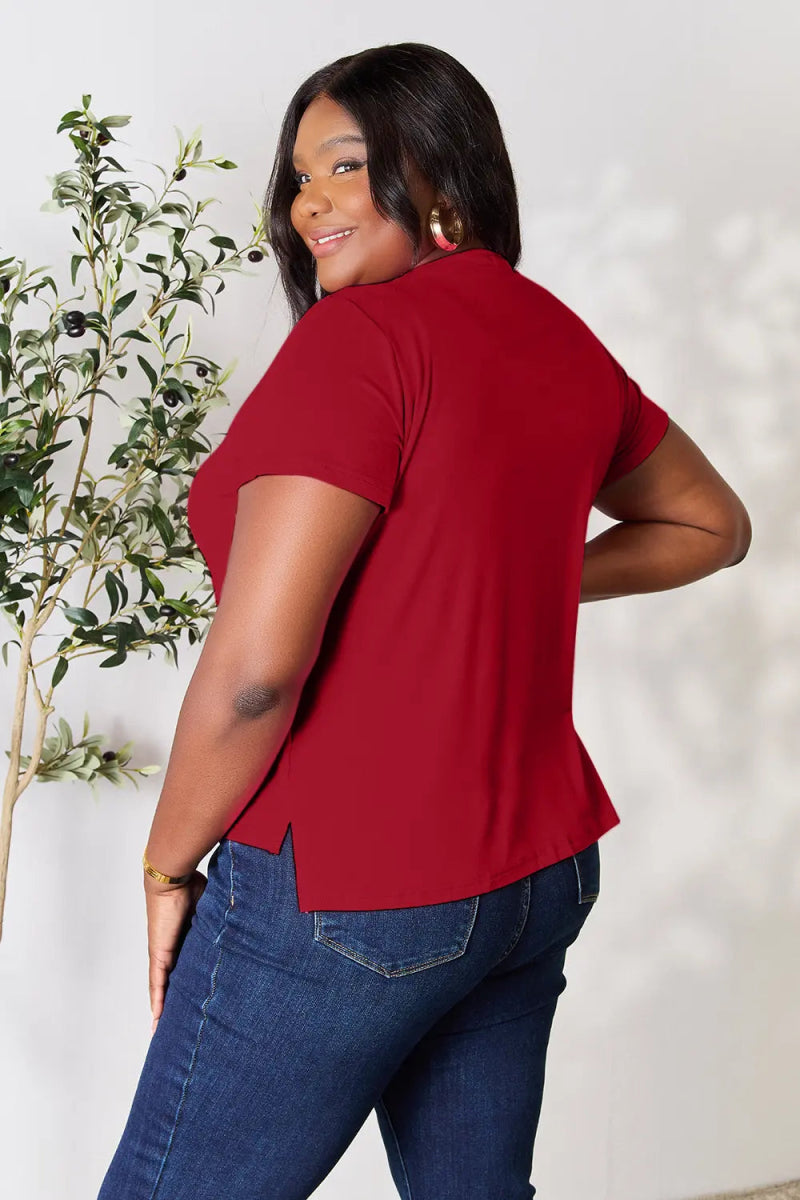 Soft stretch rayon short sleeve top – 95% rayon, crew neck