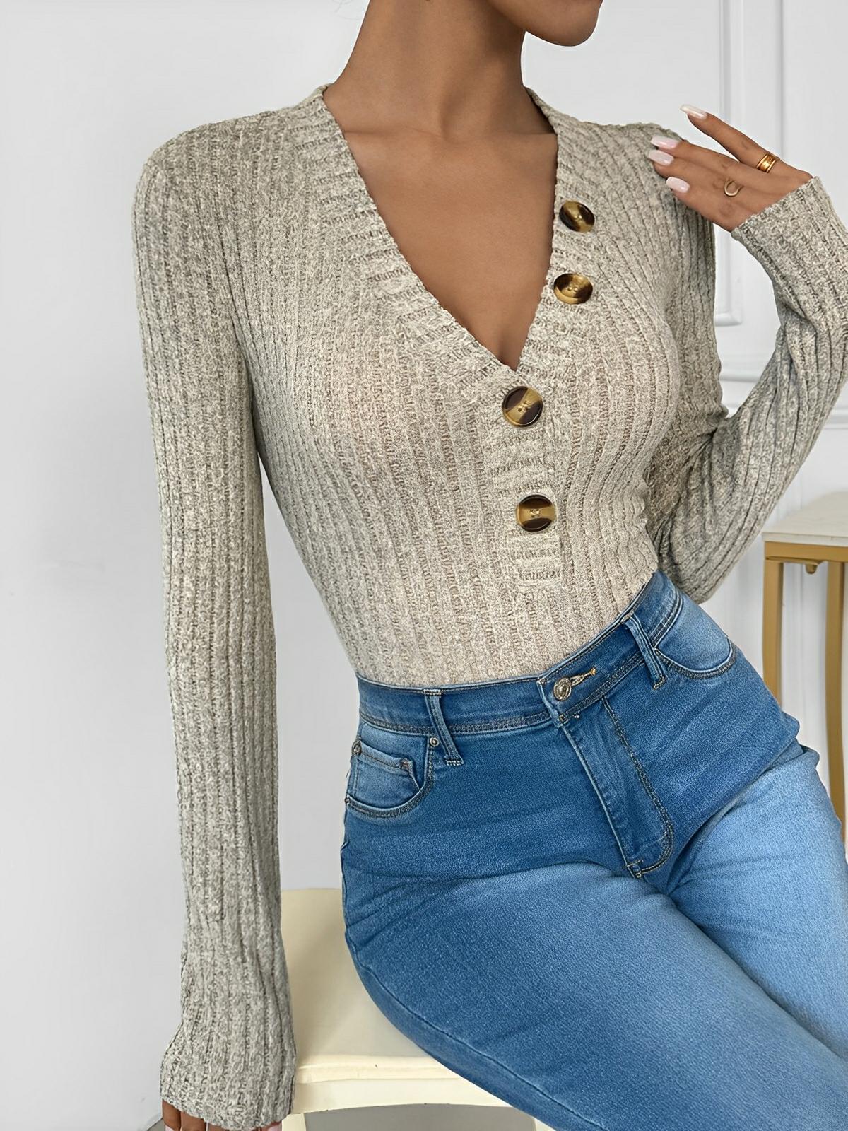 Perfee V-Neck Long Sleeve Bodysuit