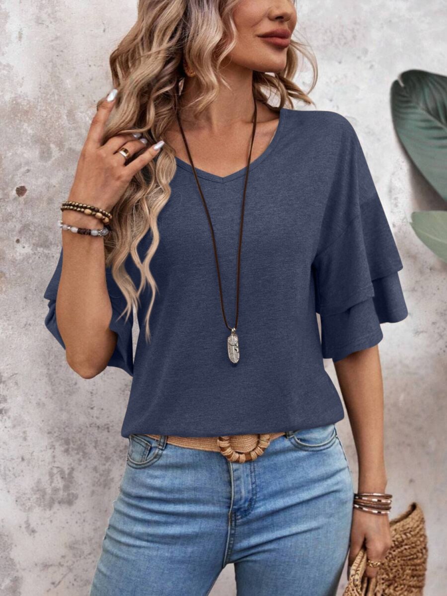 Blouse V-Neck Half Sleeve