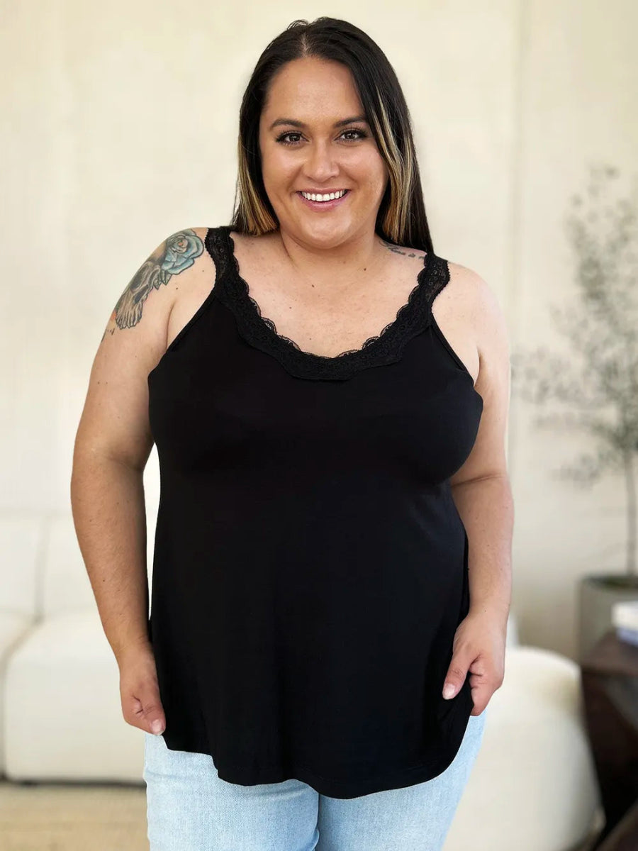 V-Neck Lace Trim Tank Top For Layered Everyday Wear