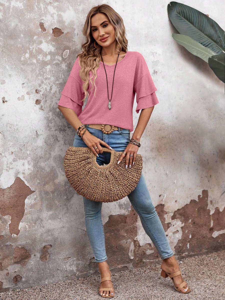 Blouse V-Neck Half Sleeve