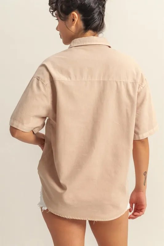 Short Sleeve Button Down Oversized Shirt for Women