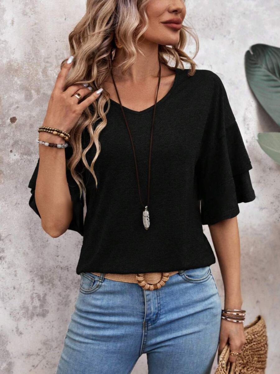 Blouse V-Neck Half Sleeve
