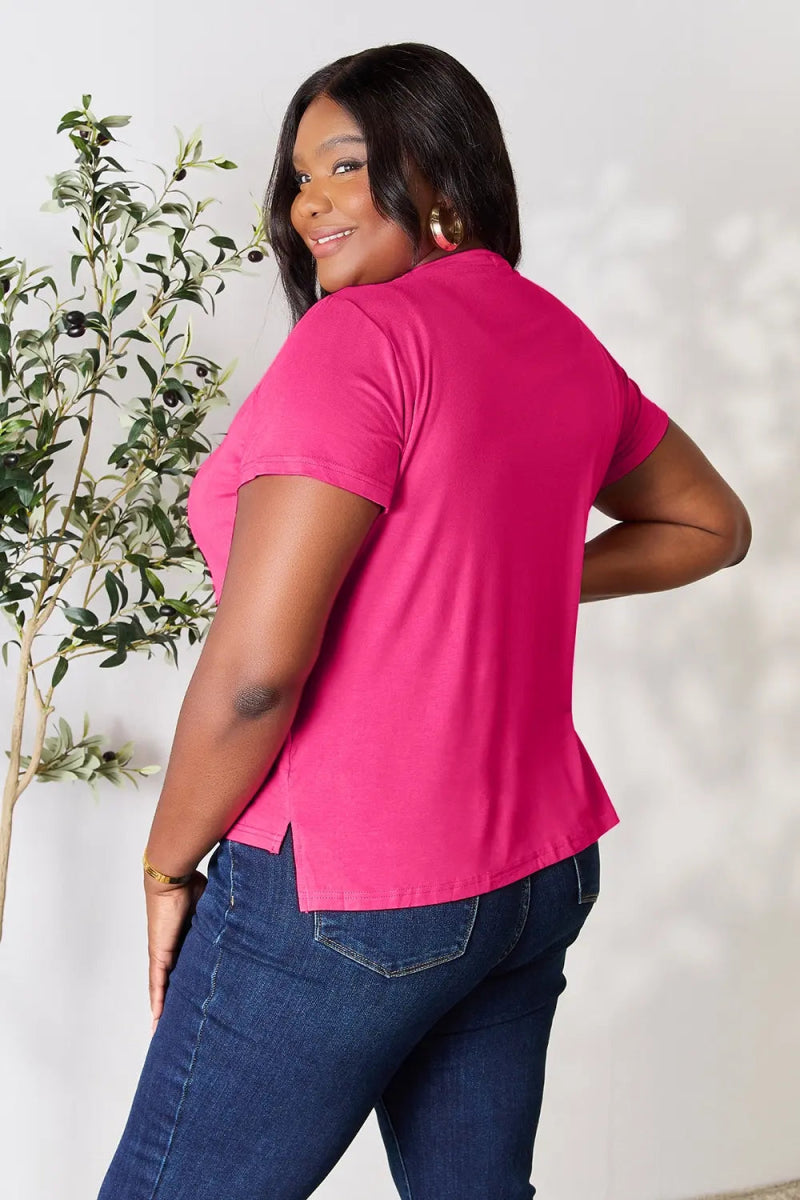 Soft stretch rayon short sleeve top – 95% rayon, crew neck