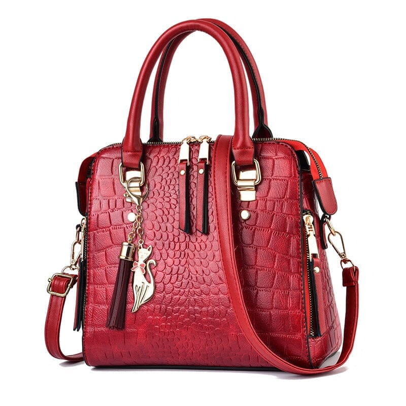 Bolsa Feminina de Couro Legetímo Relevo Crocodilo Escala Luxo Vermelha