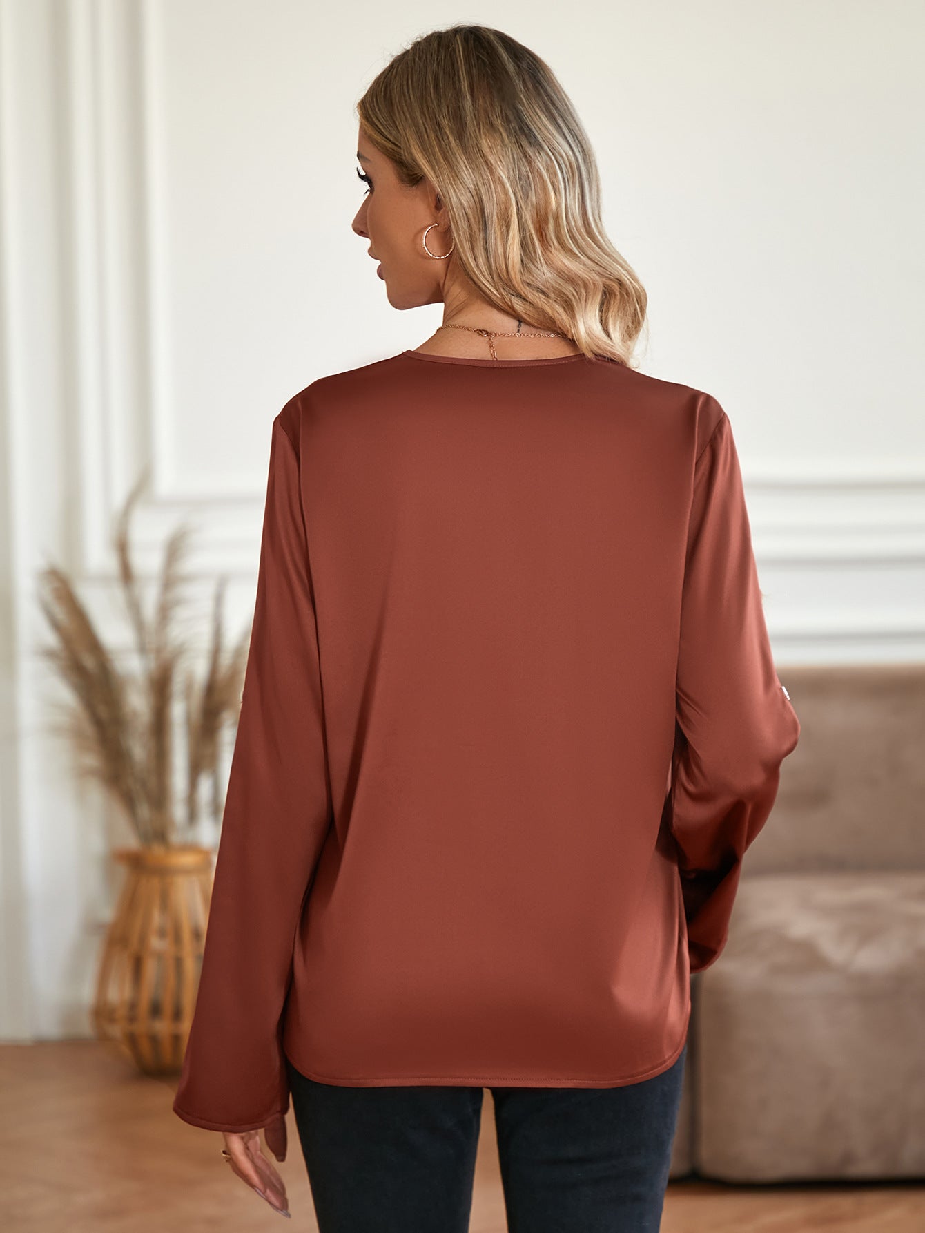 Women's Plain Polyester Long Sleeve Shirt