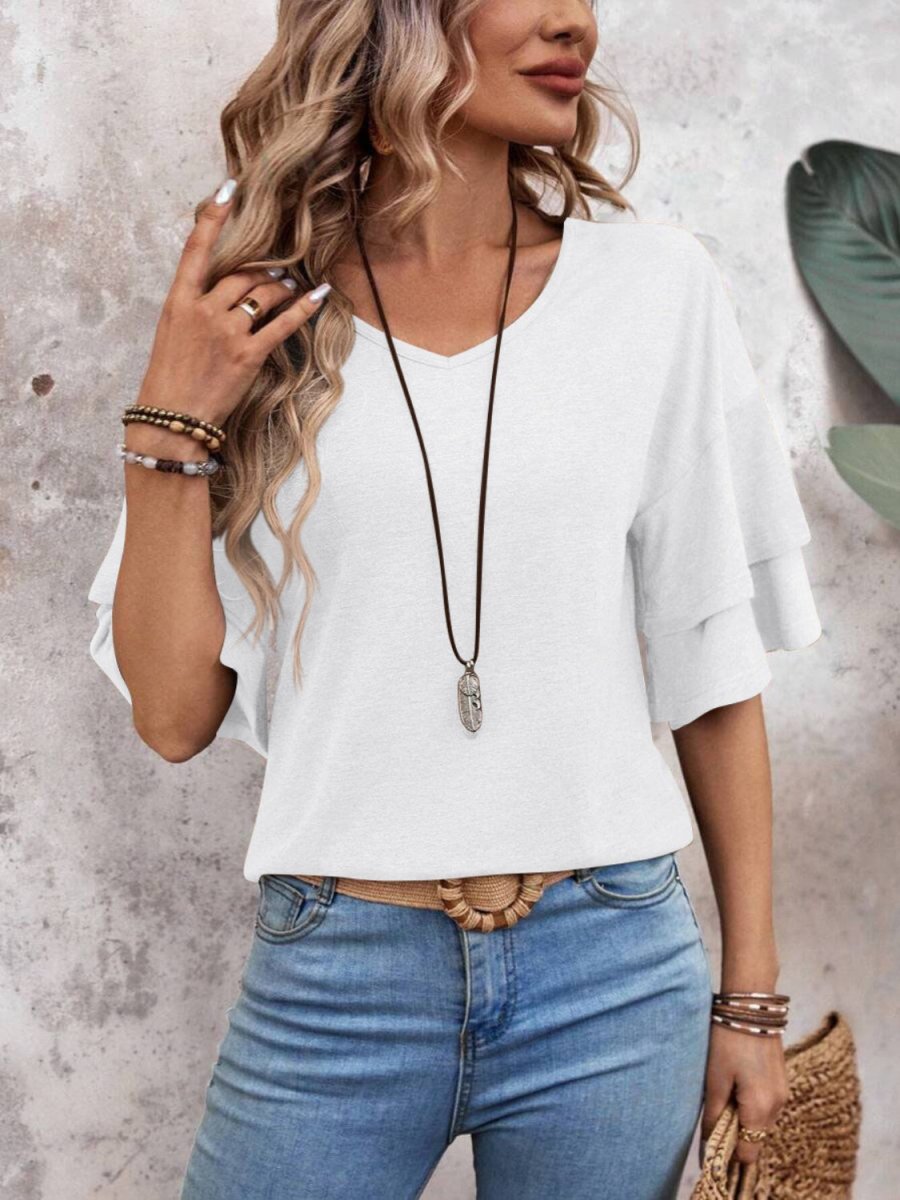 Blouse V-Neck Half Sleeve