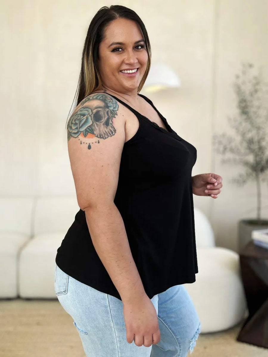 V-Neck Lace Trim Tank Top For Layered Everyday Wear