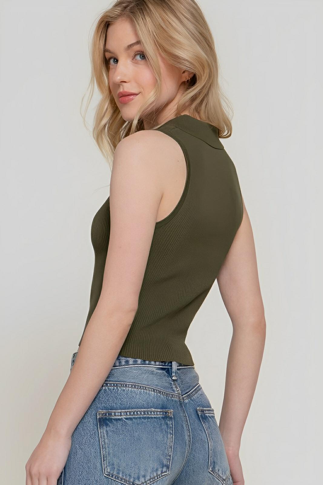 Sleeveless Polo Spring Sweater
