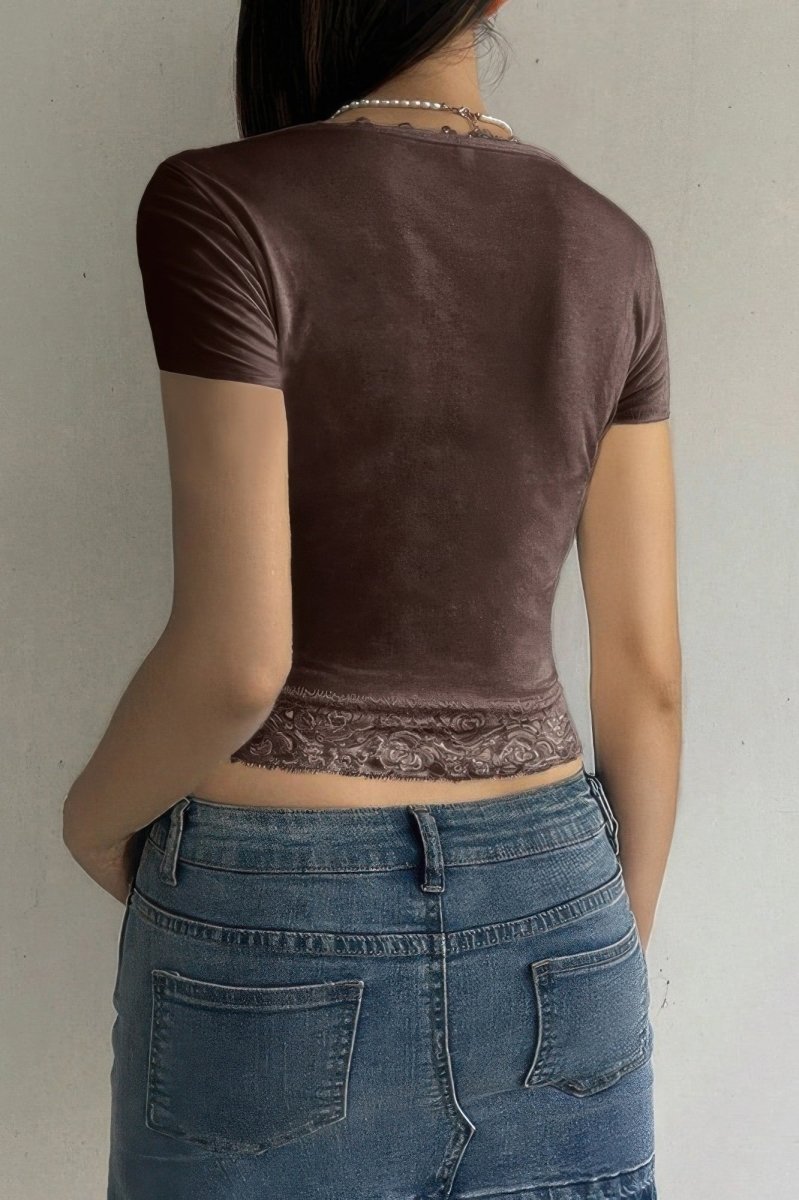 Top square neck lace trim high waist casual tank