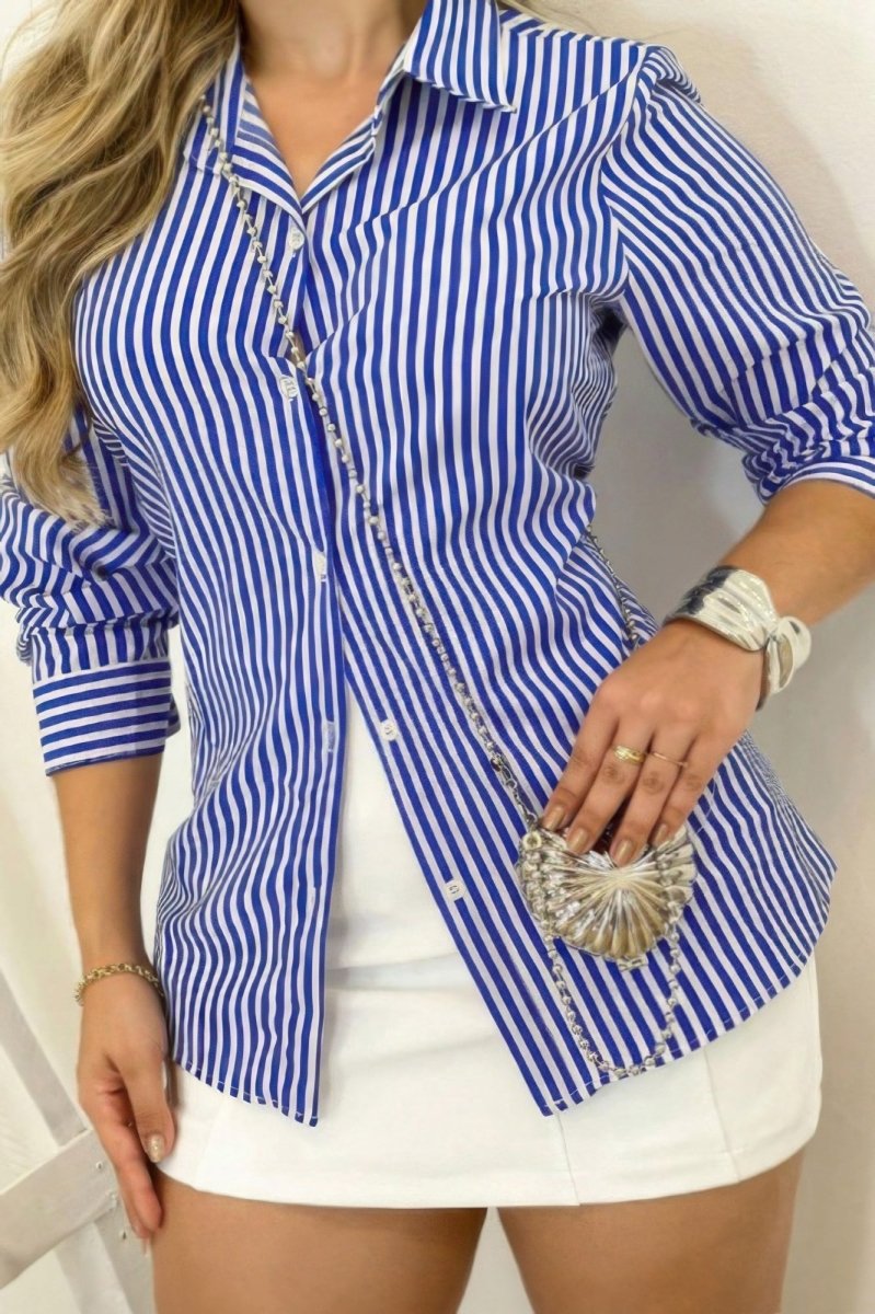 Shirt striped polyester blouse plus sizes