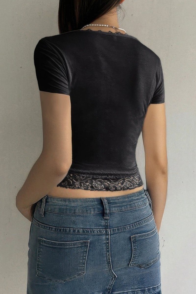 Top square neck lace trim high waist casual tank