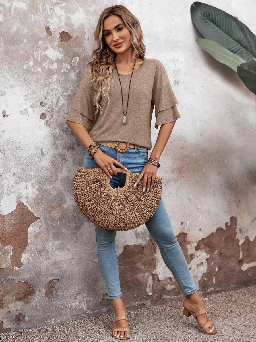 Blouse V-Neck Half Sleeve