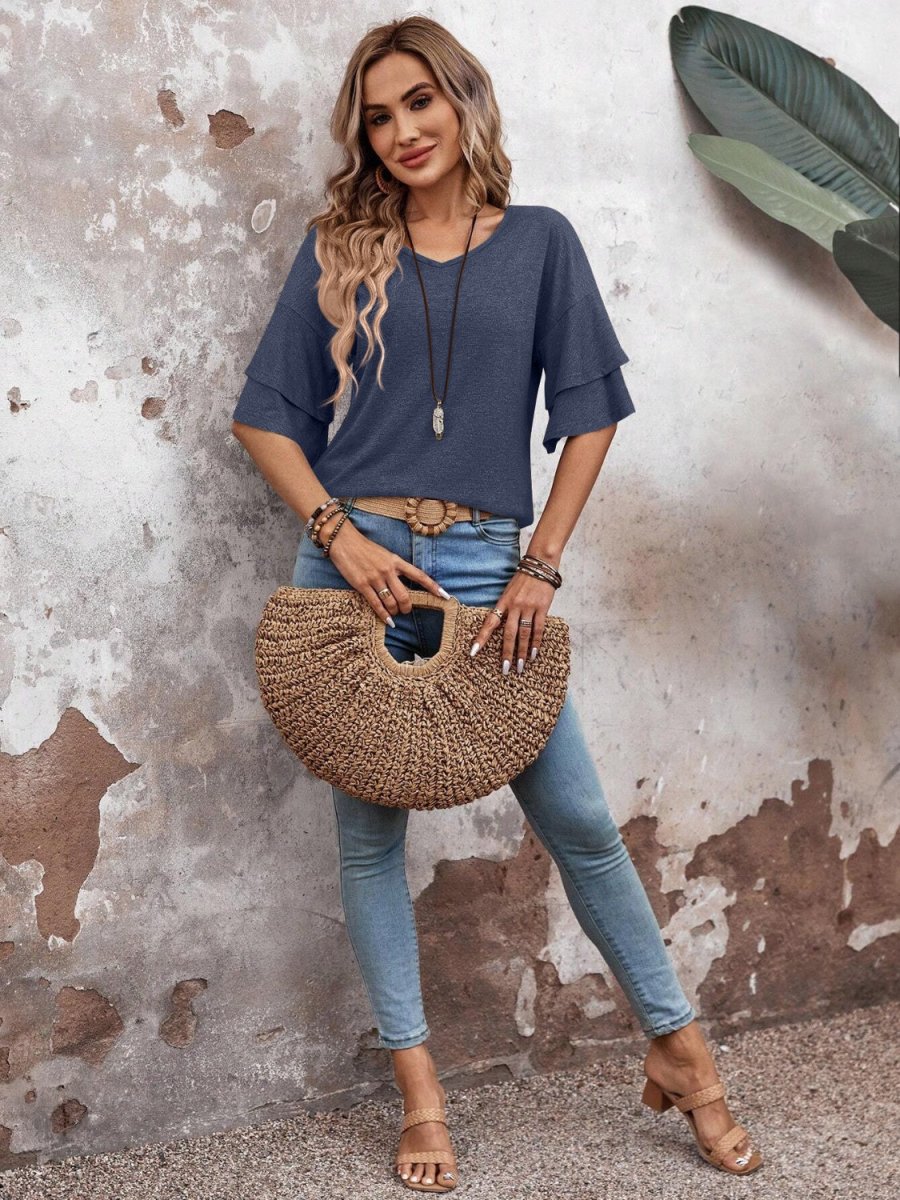 Blouse V-Neck Half Sleeve