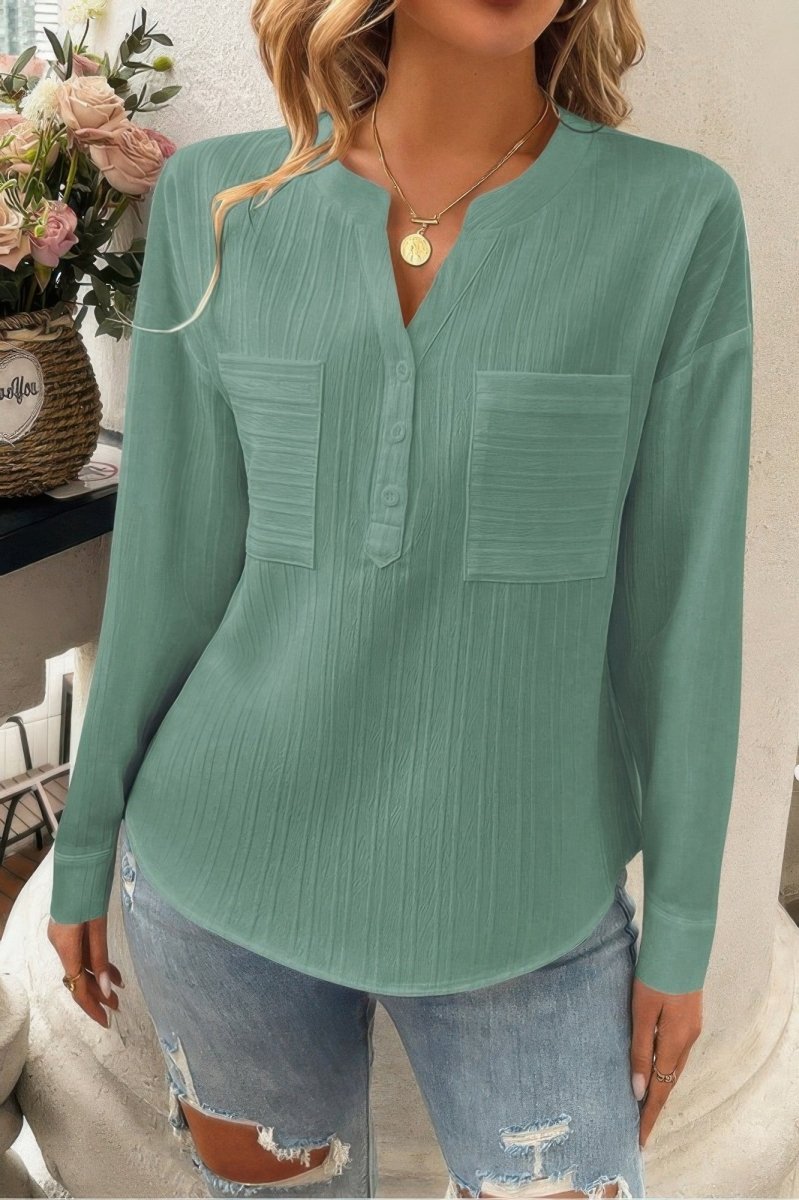Blouse Drop Shoulder V-Neck Button Lightweight Daily Top