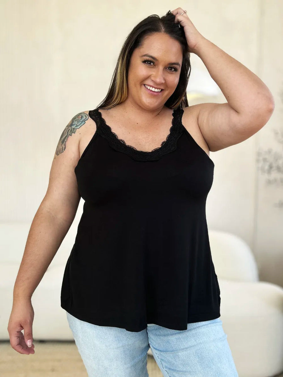 V-Neck Lace Trim Tank Top For Layered Everyday Wear
