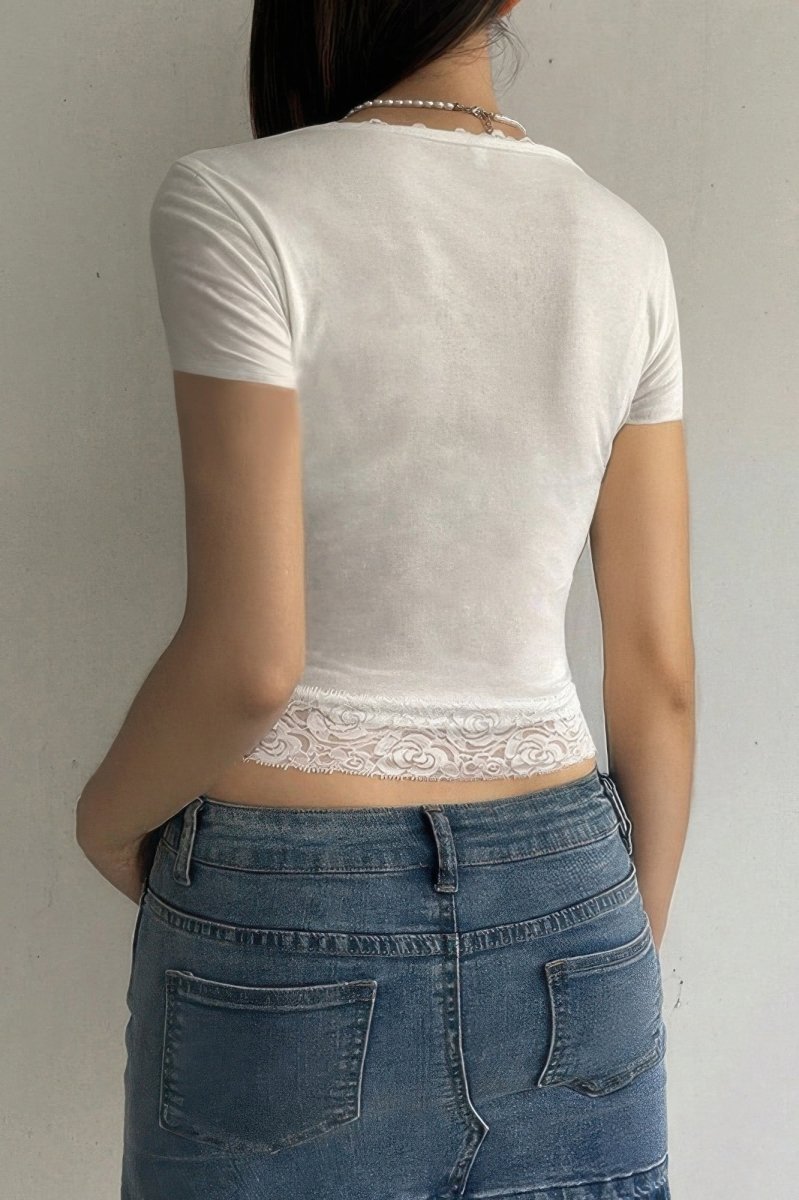 Top square neck lace trim high waist casual tank