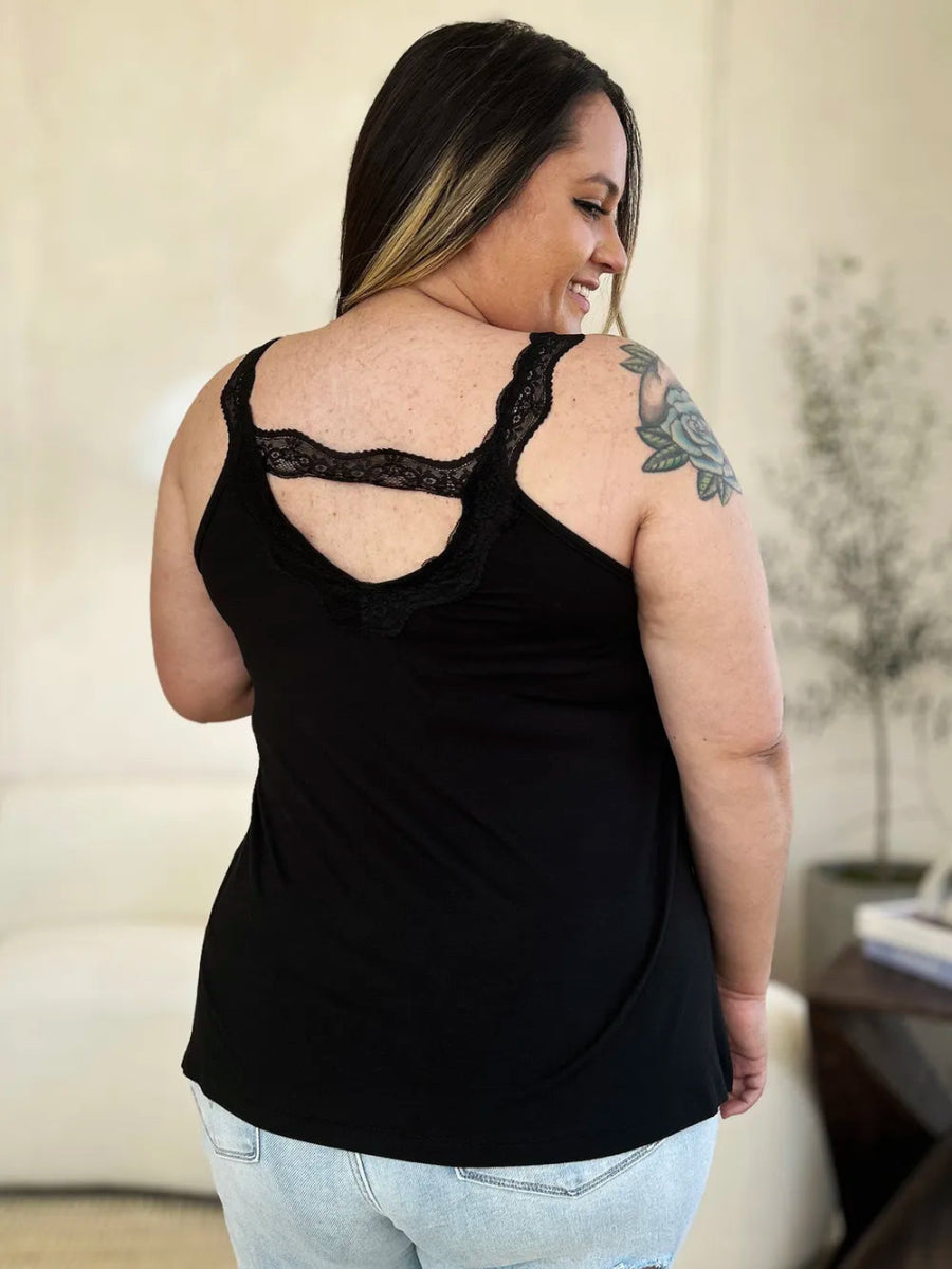 V-Neck Lace Trim Tank Top For Layered Everyday Wear