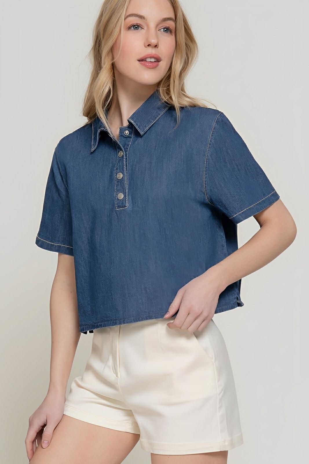 Short Sleeve Boxy Denim Shirt