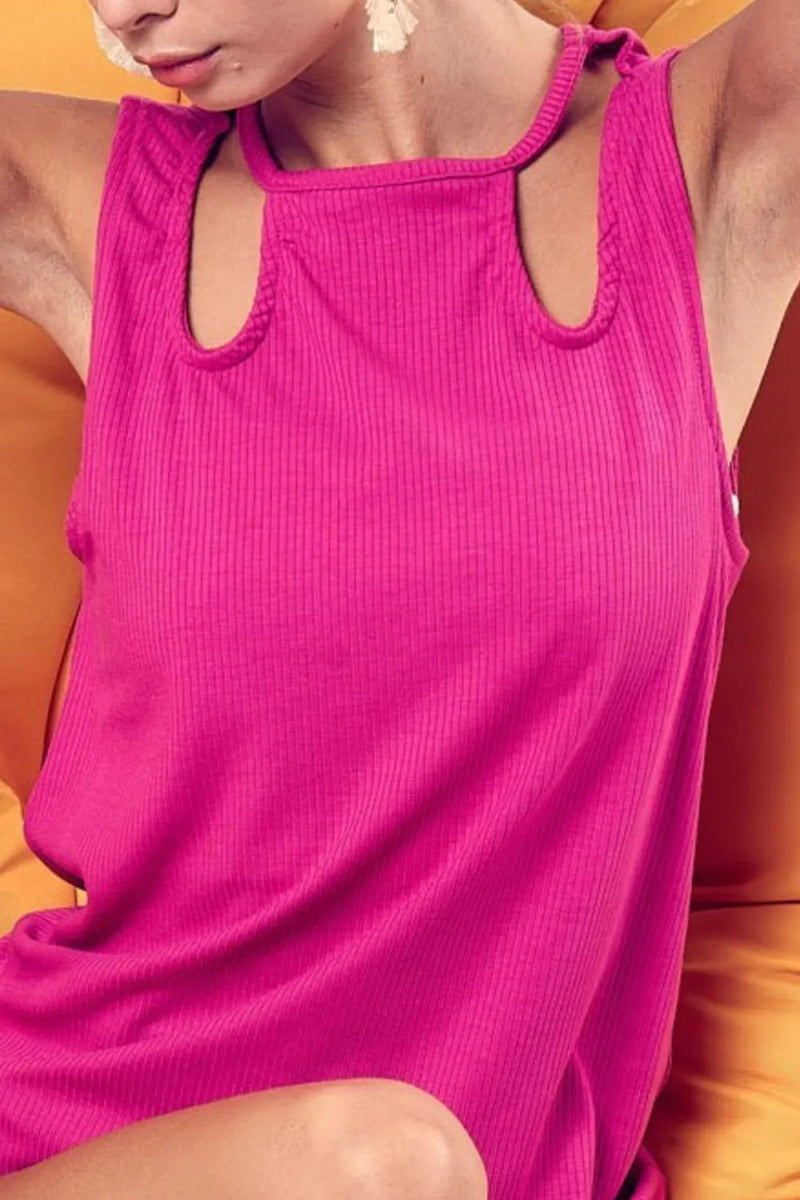 Rib Knit Shoulder Cut-Out Top for Everyday Modern Style