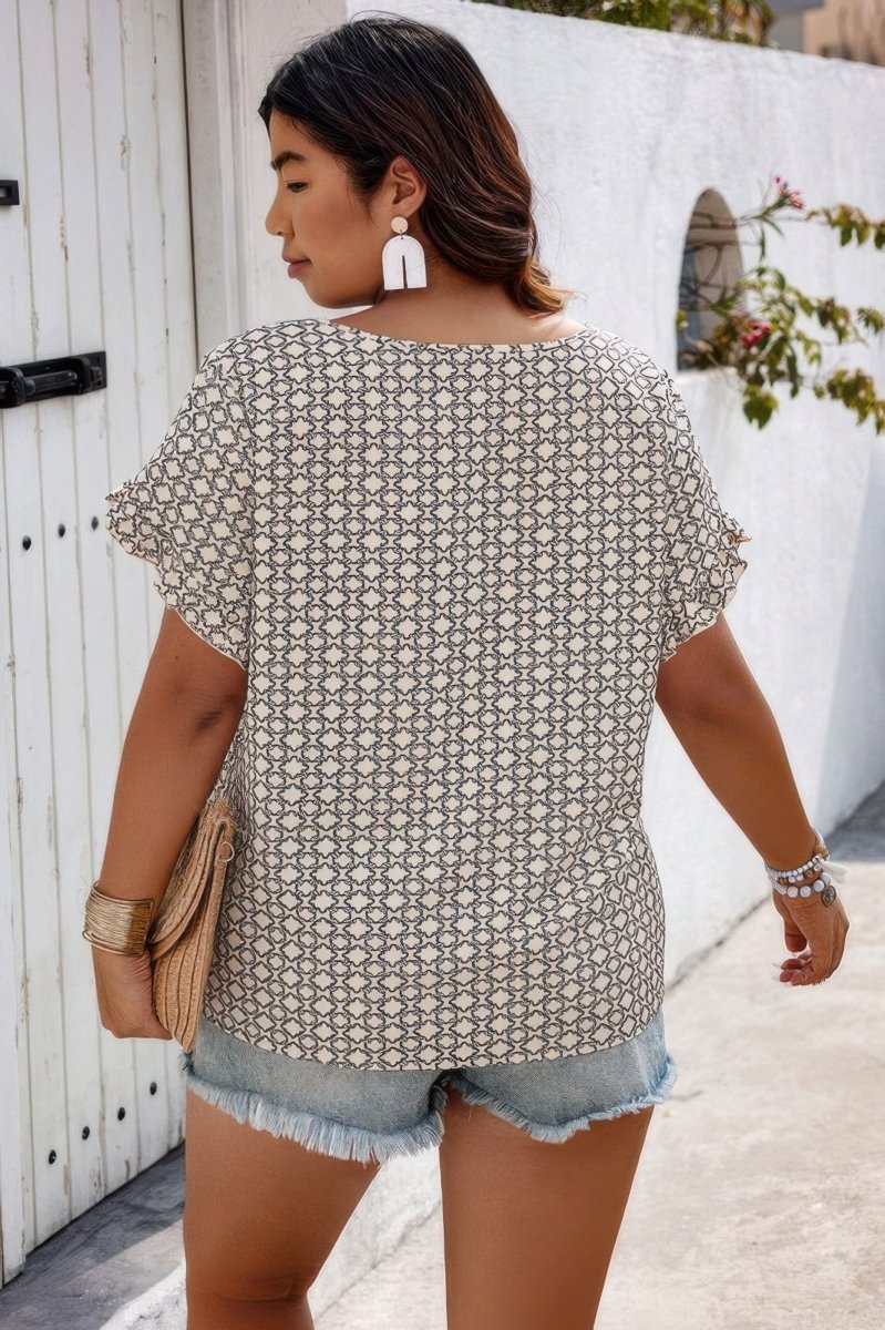 Shirt Printed Loose Fit Ruffle Sleeve Summer Top Plus
