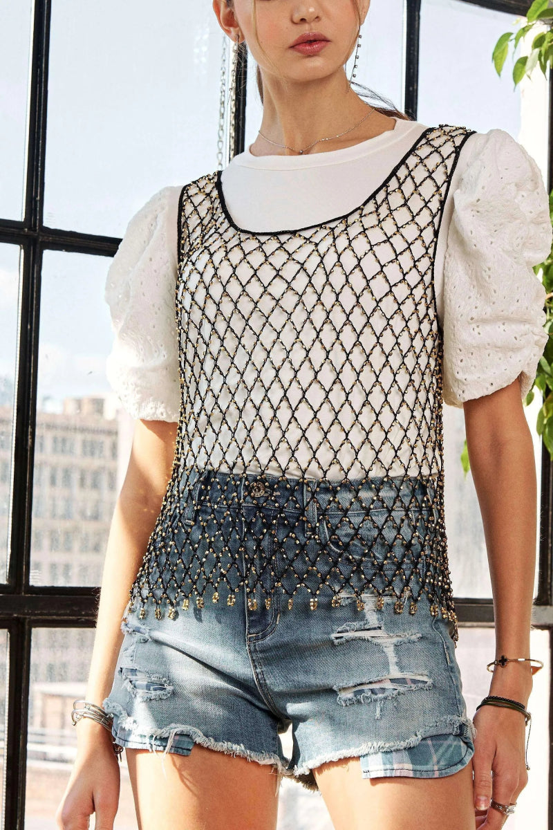 Beaded Fishnet Tank Top Statement Layer for Bold Looks