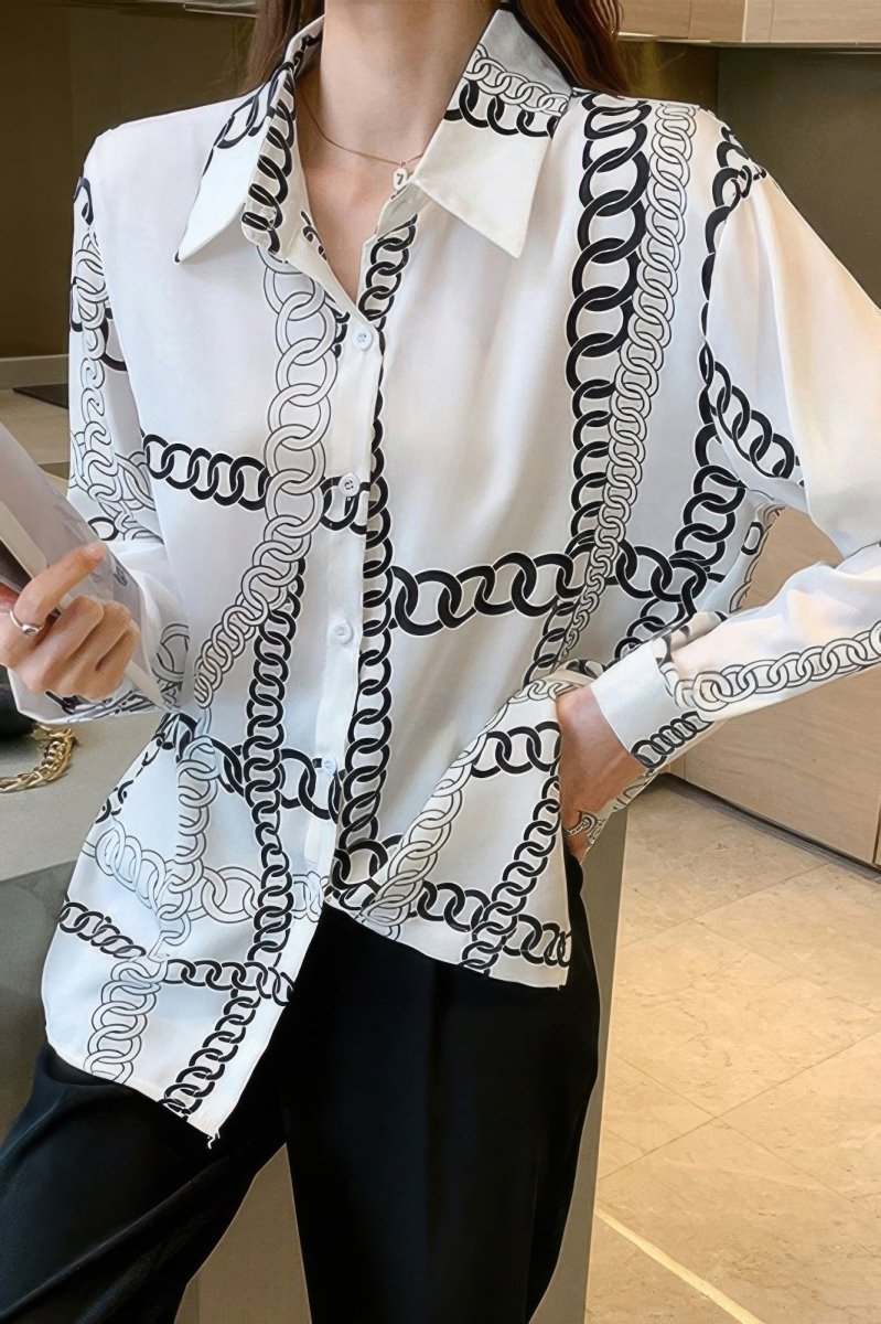 Blouse loose fit chain print drop shoulder summer top