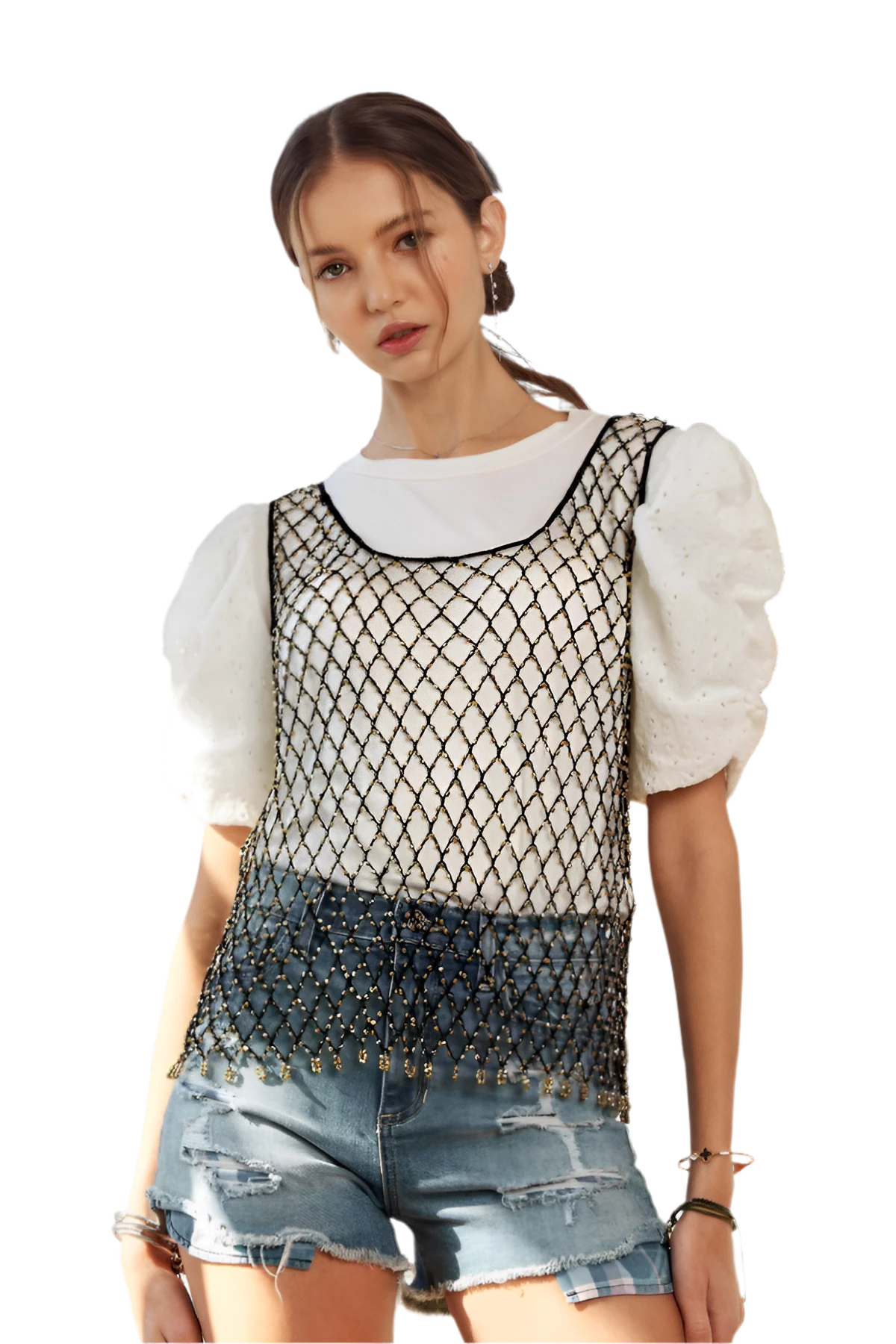 Beaded Fishnet Tank Top Statement Layer for Bold Looks
