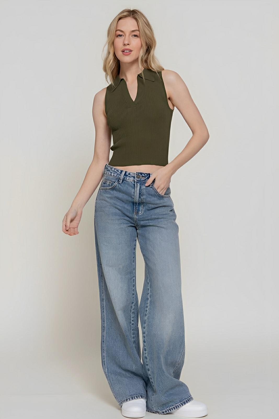 Sleeveless Polo Spring Sweater