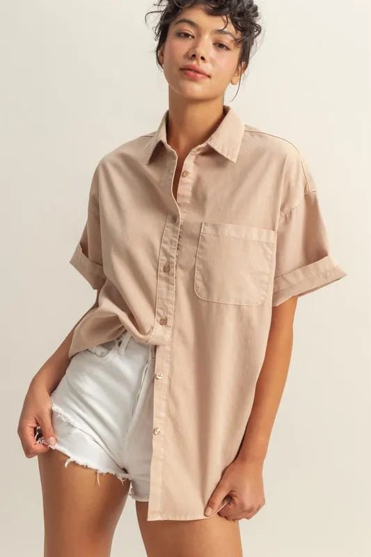 Short Sleeve Button Down Oversized Shirt for Women