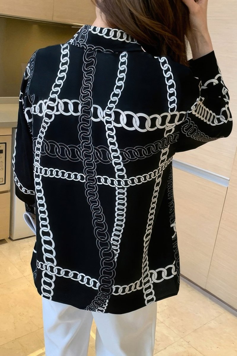 Blouse loose fit chain print drop shoulder summer top