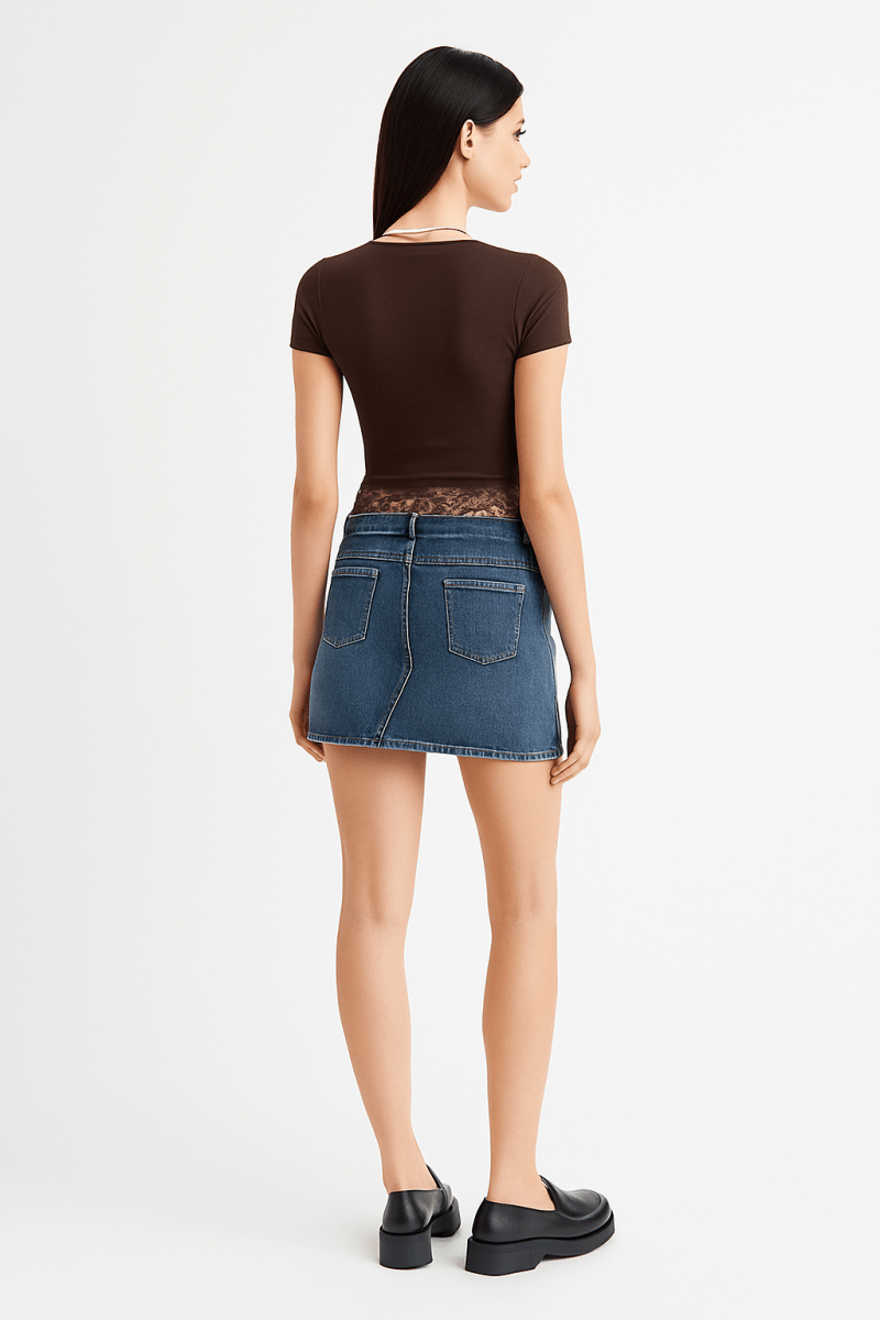 Top square neck lace trim high waist casual tank