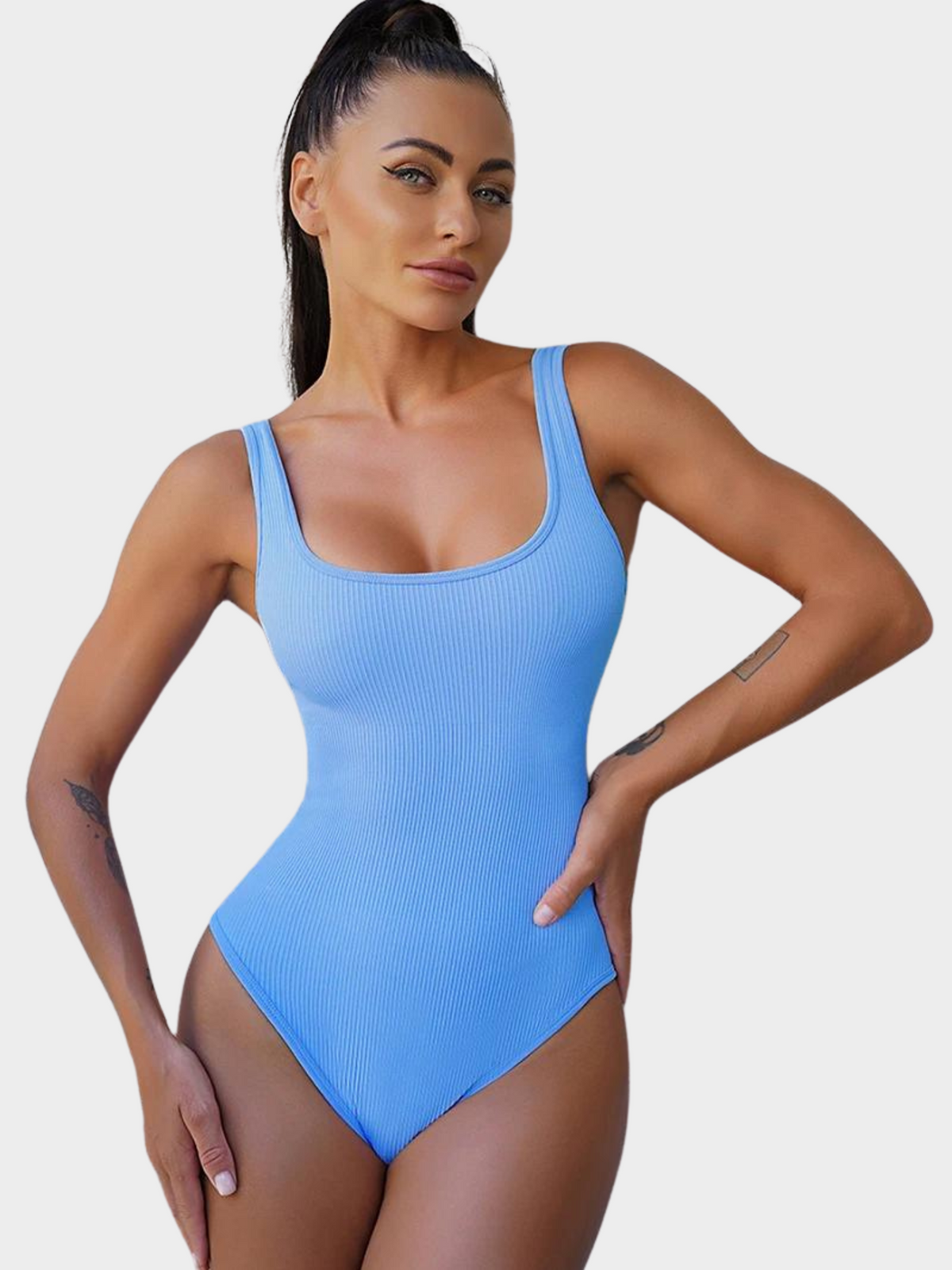 Body Modelador Suit Regata Canelado Modern Confort com Bojo Removível