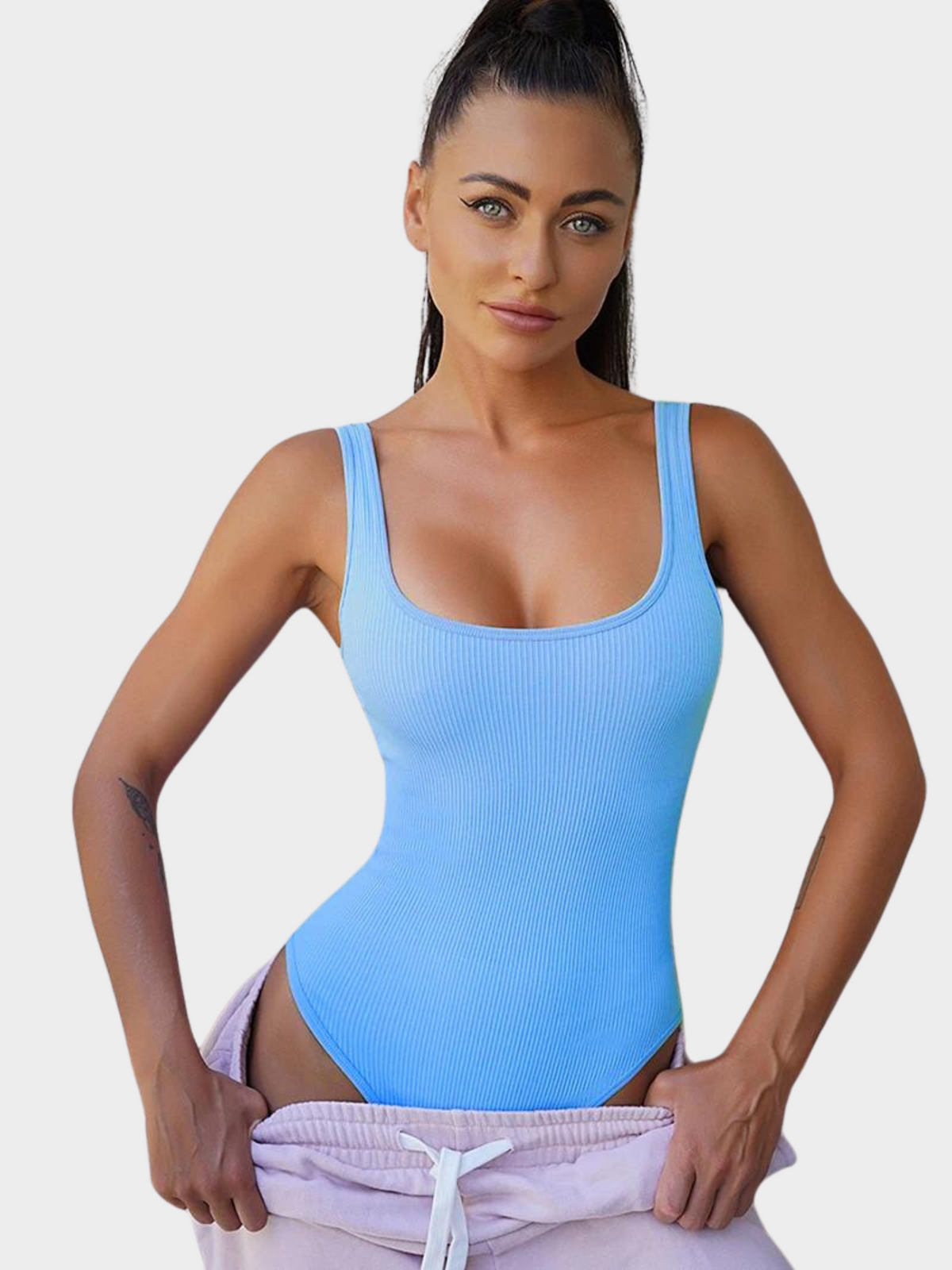 Body Modelador Suit Regata Canelado Modern Confort com Bojo Removível