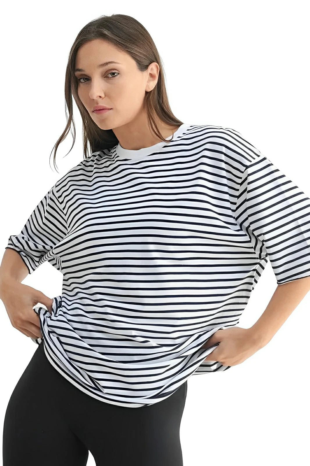 Coastal Cotton Striped Oversized Crewneck Tee – Relaxed Fit