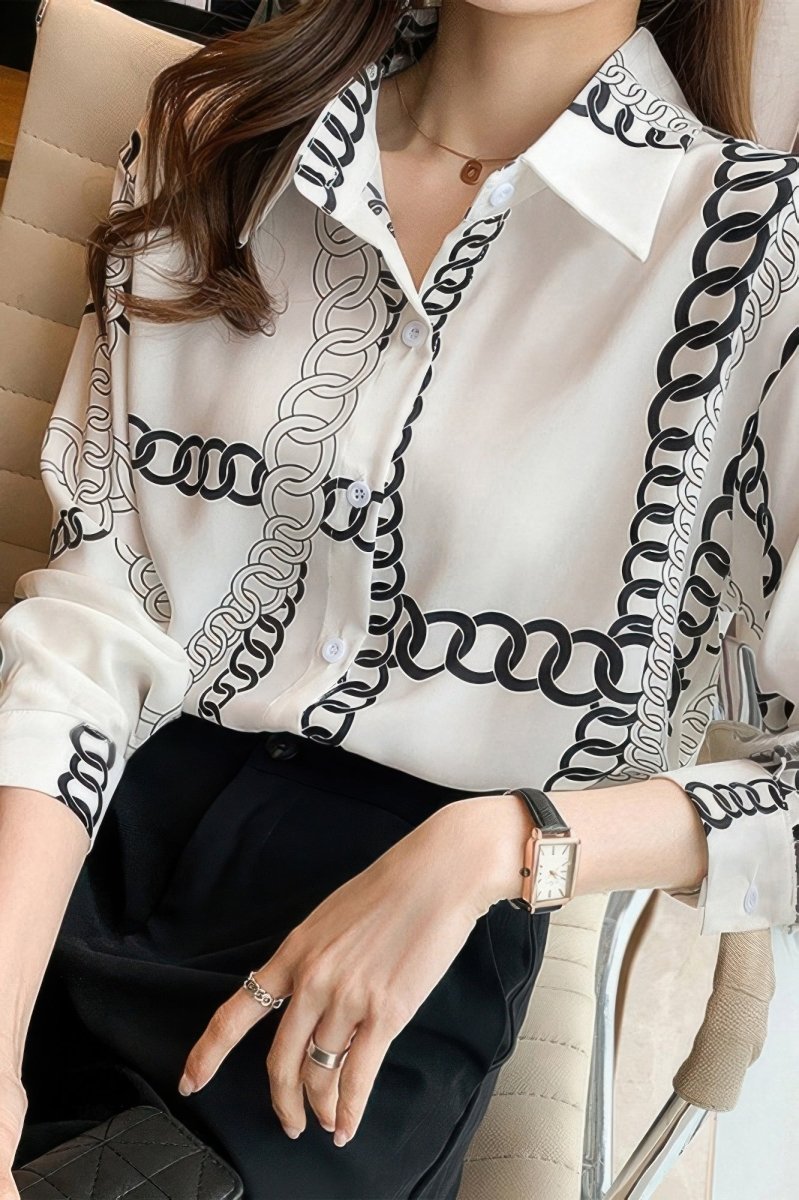 Blouse loose fit chain print drop shoulder summer top