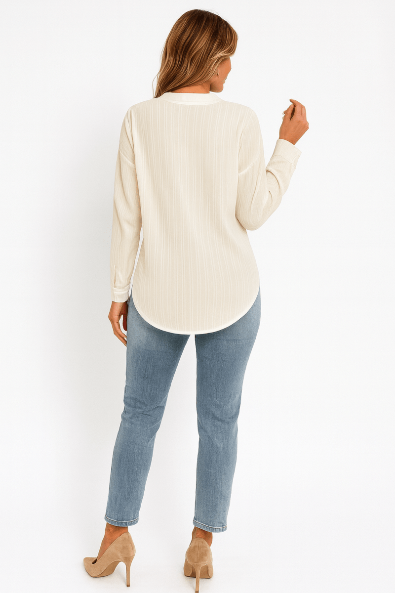 Blouse Drop Shoulder V-Neck Button Lightweight Daily Top