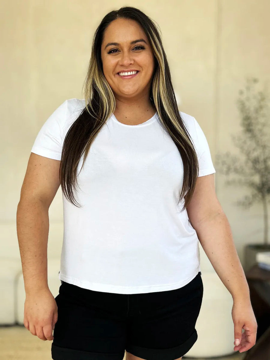 Short Sleeve Slit Hem Tunic Top for Office and Everyday Wear