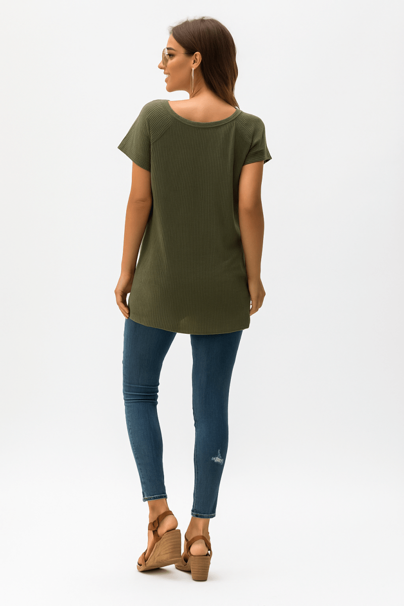 T-Shirt Waffle‑Knit Short‑Sleeve Top